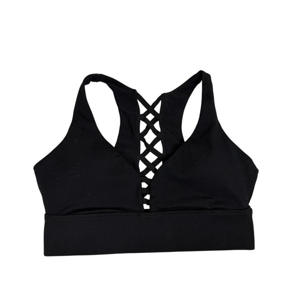 Fabletics Caged Long Black Athletic Strappy Racerback Sports Bra Size Medium